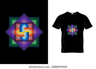 T-shirt design concept of colorful Rangoli art isolated on black background - vector illustration