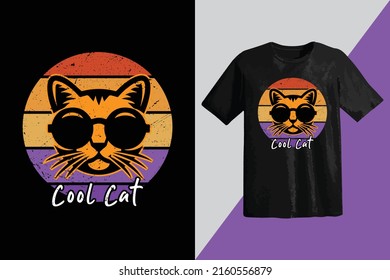 T-shirt Design with a Cool Cat Vector, Vector Graphic T-shirt