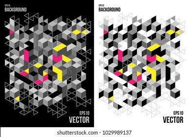 t-shirt design cube shape and triangle on white and black background