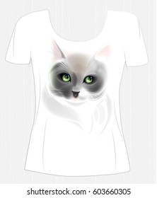 t-shirt design  with cute cat. Design for women's t-shirt