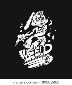 T-shirt Design Easter Bunny Rabbit with skateboard, Hand Drawn Sketch Vector illustration.