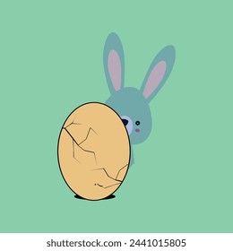 T-shirt design of an Easter egg and rabbit peeking out on a light green background..sstkEaster