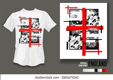 t-shirt design england team spirit football sports wear on white background and white t-shirt