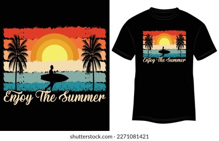 T-shirt Design Enjoy the Summer Vector Typography Illustration and Colorful Black Background