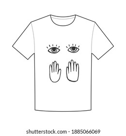 T-shirt design with eyes and handprints.