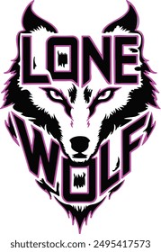 T-shirt design features a striking vector silhouette of a lone wolf, accompanied by the bold text "LONE WOLF." The minimalist style emphasizes independence and strength, perfect for a fashion.