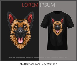 T-shirt design featuring a german shepherd dog head complete with mockup.