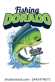 T-Shirt Design of Fishing Dorado Fish Illustration