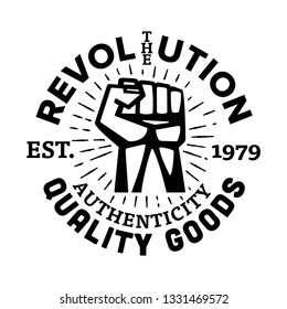 T-shirt design fist held high logo template. Vector illustration.