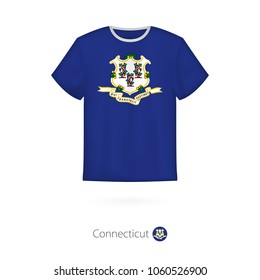 T-shirt design with flag of Connecticut U.S. state. T-shirt vector template.