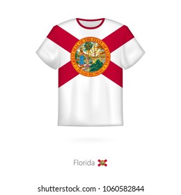 T-shirt design with flag of Florida U.S. state. T-shirt vector template.