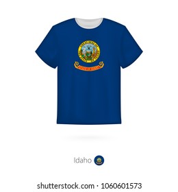 T-shirt design with flag of Idaho U.S. state. T-shirt vector template.