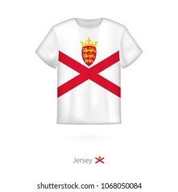 T-shirt design with flag of Jersey. T-shirt vector template.