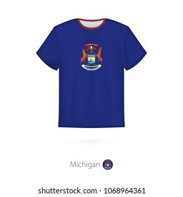 T-shirt design with flag of Michigan U.S. state. T-shirt vector template.