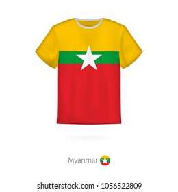 T-shirt design with flag of Myanmar. T-shirt vector template.