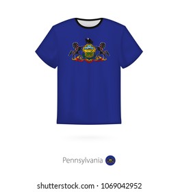T-shirt design with flag of Pennsylvania U.S. state. T-shirt vector template.