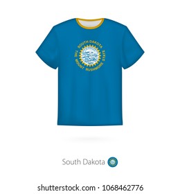 T-shirt design with flag of South Dakota U.S. state. T-shirt vector template.