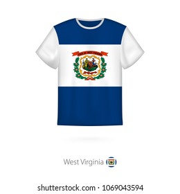 T-shirt design with flag of West Virginia U.S. state. T-shirt vector template.
