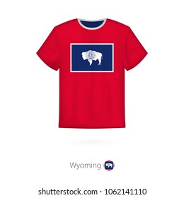 T-shirt design with flag of Wyoming U.S. state. T-shirt vector template.