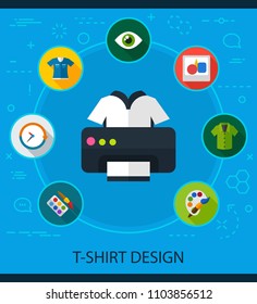 T-shirt design flat icons concept. Vector illustration. Element template for design.