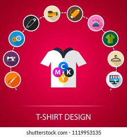 T-shirt design flat icons concept. Vector illustration. Element template for design.