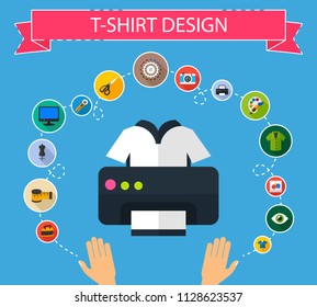 T-shirt design flat icons concept. Vector illustration. Element template for design.