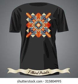T-shirt design with folk colorful pattern 
