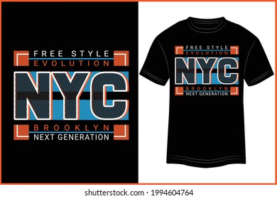 Diseño de camisetas Estilo libre Evolución NYC Brooklyn Next Generation Vintage Typography ilustración vectorial y diseño colorido en fondo negro.