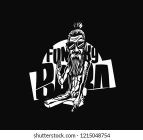 T-shirt design Funky baba - Yogi Holding a Joint or Cigarette, vector illustration