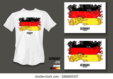 t-shirt design Germany team spirit football sports wear on white background and white t-shirt