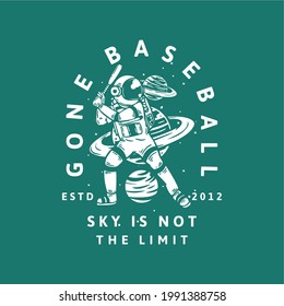 diseño de camisetas que se han ido del cielo de béisbol no es el límite fijado para 2012 con astronauta jugando a la imagen vintage del béisbol