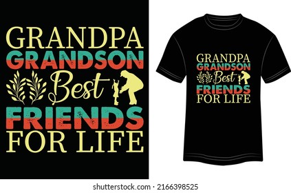 T-shirt Design Grandpa Grandson Best Friends For Life Vector Colorful Illustration In Black Background