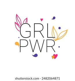 Camiseta de diseño chica pwr. Ilustración de poder de chica. Empoderamiento femenino. Ilustración vectorial. 