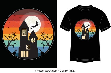 T-shirt Design Halloween Vector Colorful Illustration in Black Background