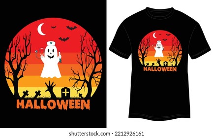 T-shirt Design Halloween Vector Illustration and Colorful White Background.