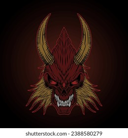 t-shirt design hand drawn japanese oni mask tattoo vector illustration