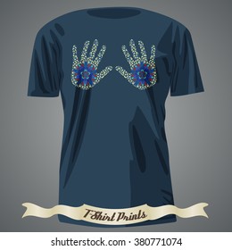 T-shirt design with hands with exotic pattern 