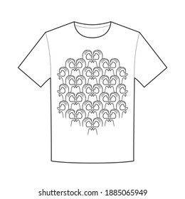 T-shirt design with hands raised up and folded in the form of a silhouette of a heart.