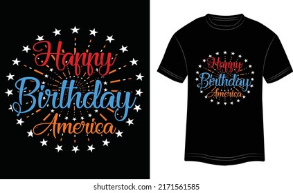 T-shirt Design Happy Birthday America Vector Colorful Illustration in Black Background