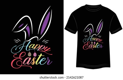 T-shirt Design Happy Easter Day vector illustration and colorful design in the Black background.