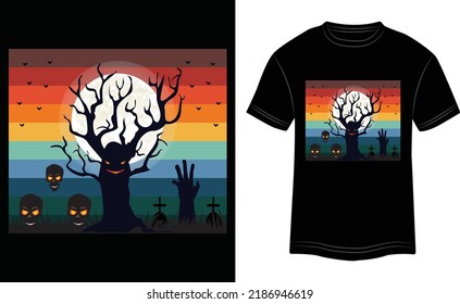 T-shirt Design Happy Halloween Vector Colorful Illustration in Black Background