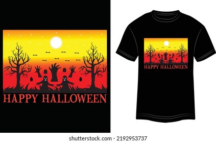 T-shirt Design Happy Halloween Vector Colorful Illustration in Black Background