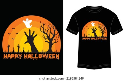 T-shirt Design Happy Halloween Vector Colorful Illustration in Black Background