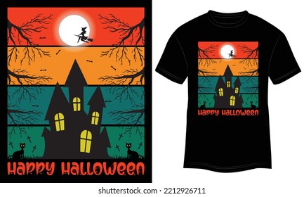 Diseño de camisetas Feliz Vector de Halloween Ilustración y colorido fondo blanco.