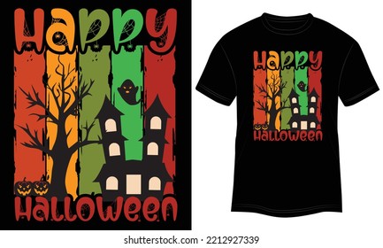 T-shirt Design Happy Halloween Vector Illustration and Colorful White Background.