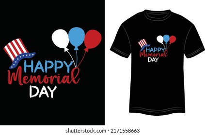 T-shirt Design Happy Memorial Day Vector Colorful Illustration in Black Background