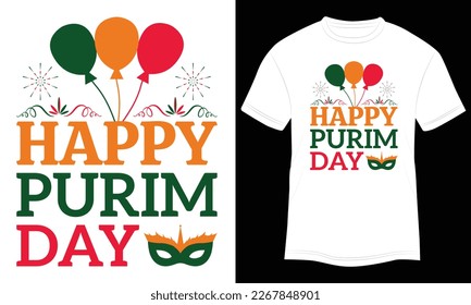 T-shirt Design Happy Purim Day Vector Typography Illustration and Colorful White Background