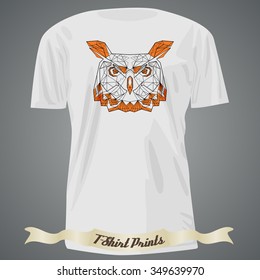 T-shirt design with head of Owl in linear graphic design