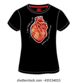 T-shirt design with a Heart Anatomy. Vector illustration.