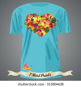 T-shirt design with heart made of fruits